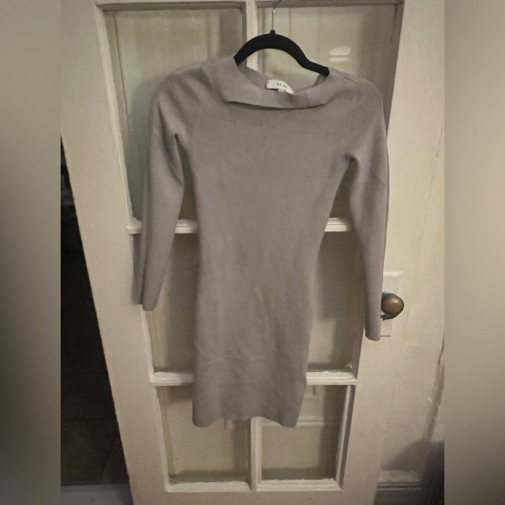 Bodycon Gray Long Sleeve sweater Dress with neck cutout from Reiss